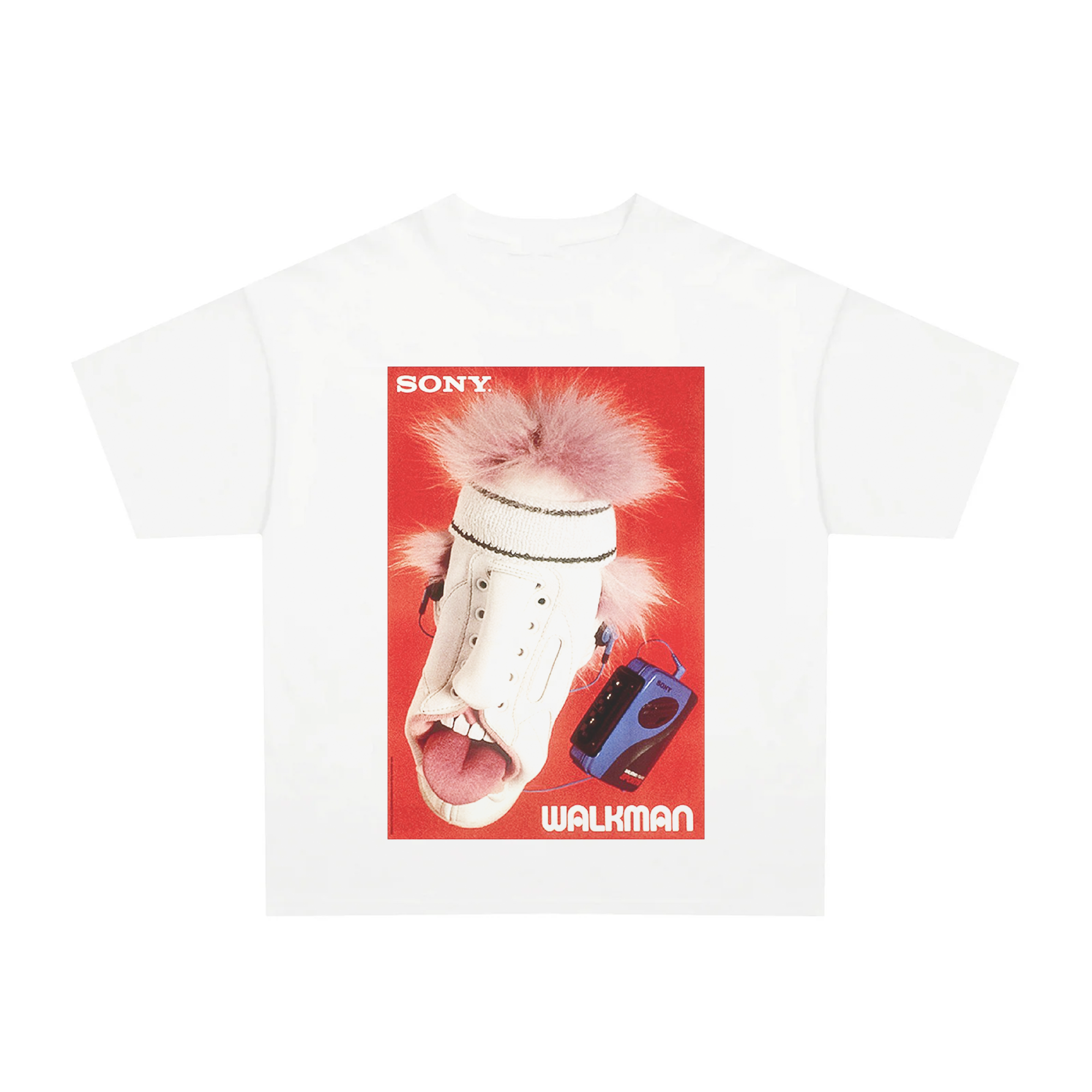 Vintage 90s Sony Walkman Shoe Advert white t-shirt, retro tech posterboy streetwear tee