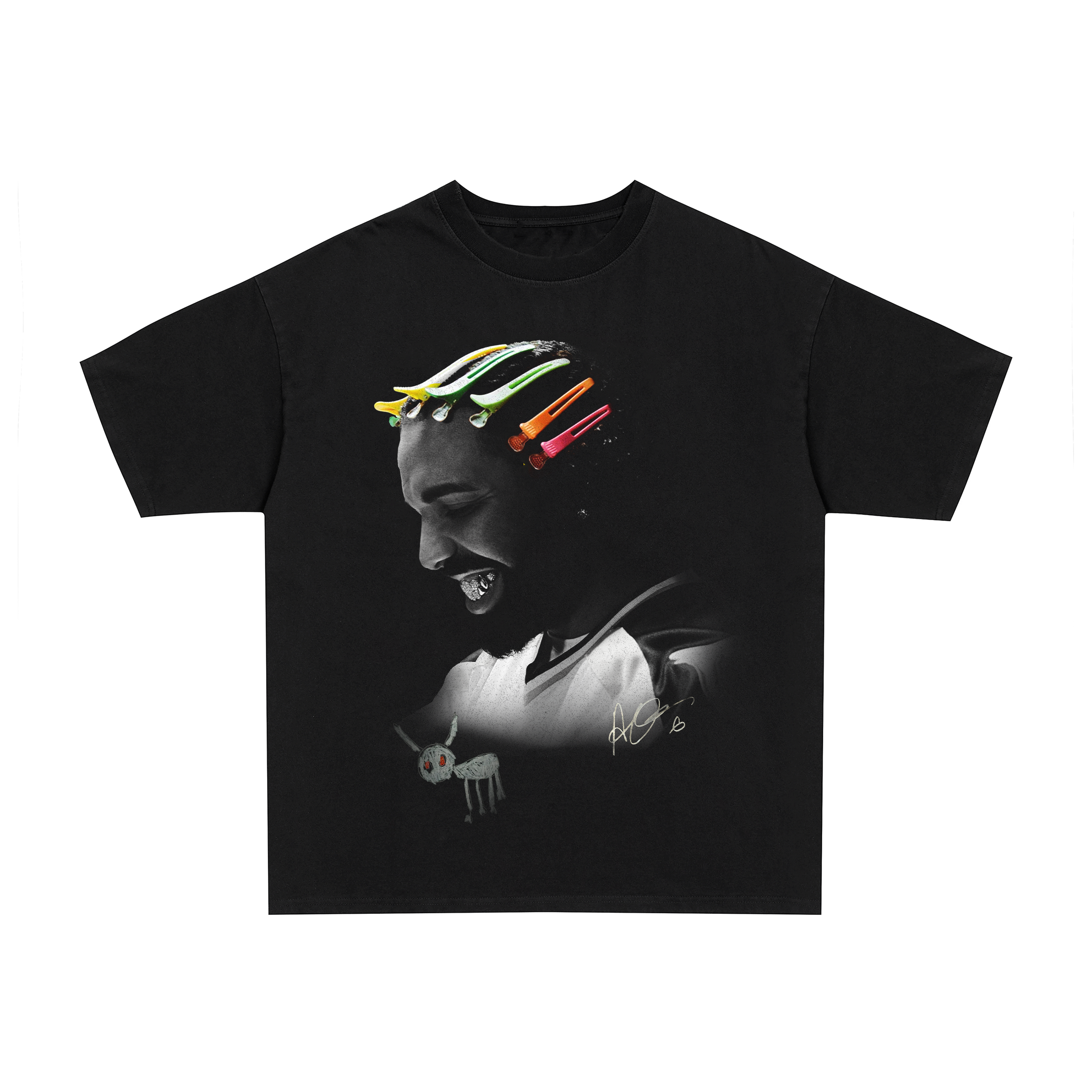 Drake hair clips vintage black heavyweight tee